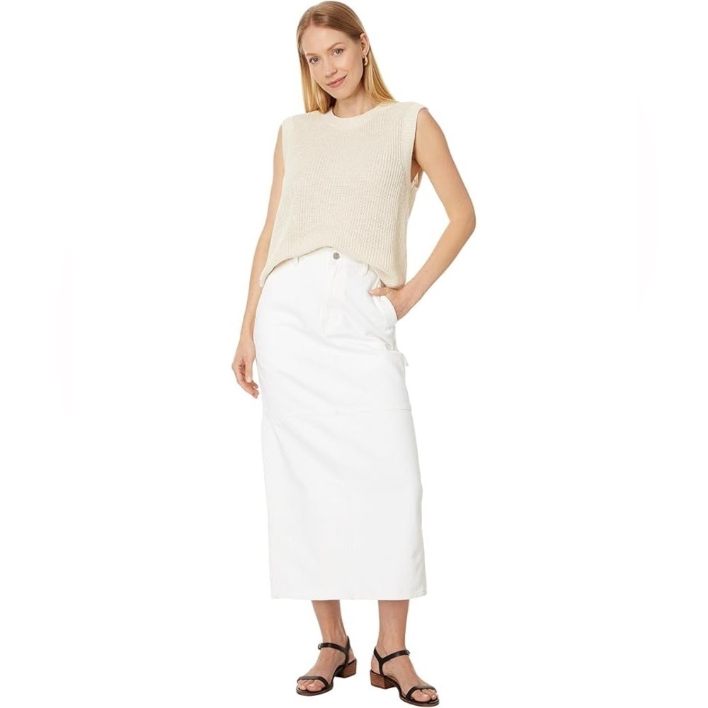 NWT Madewell Women’s Carpenter‎ Cargo Denim Maxi Skirt in Tile White 30